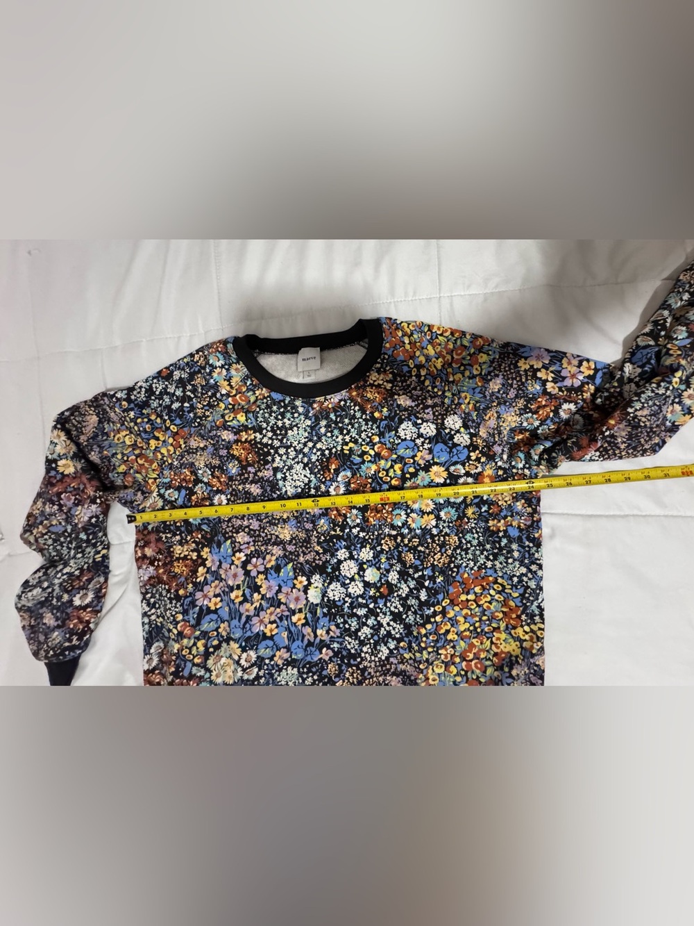 Maeve Black Floral Crewneck Sweatshirt with Blue & Peach Accents - Picture 5 of 10